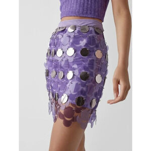 PACO RABANNE Sequin Mini Skirt in Lila 36 3 4 New Rero Disco Beaded